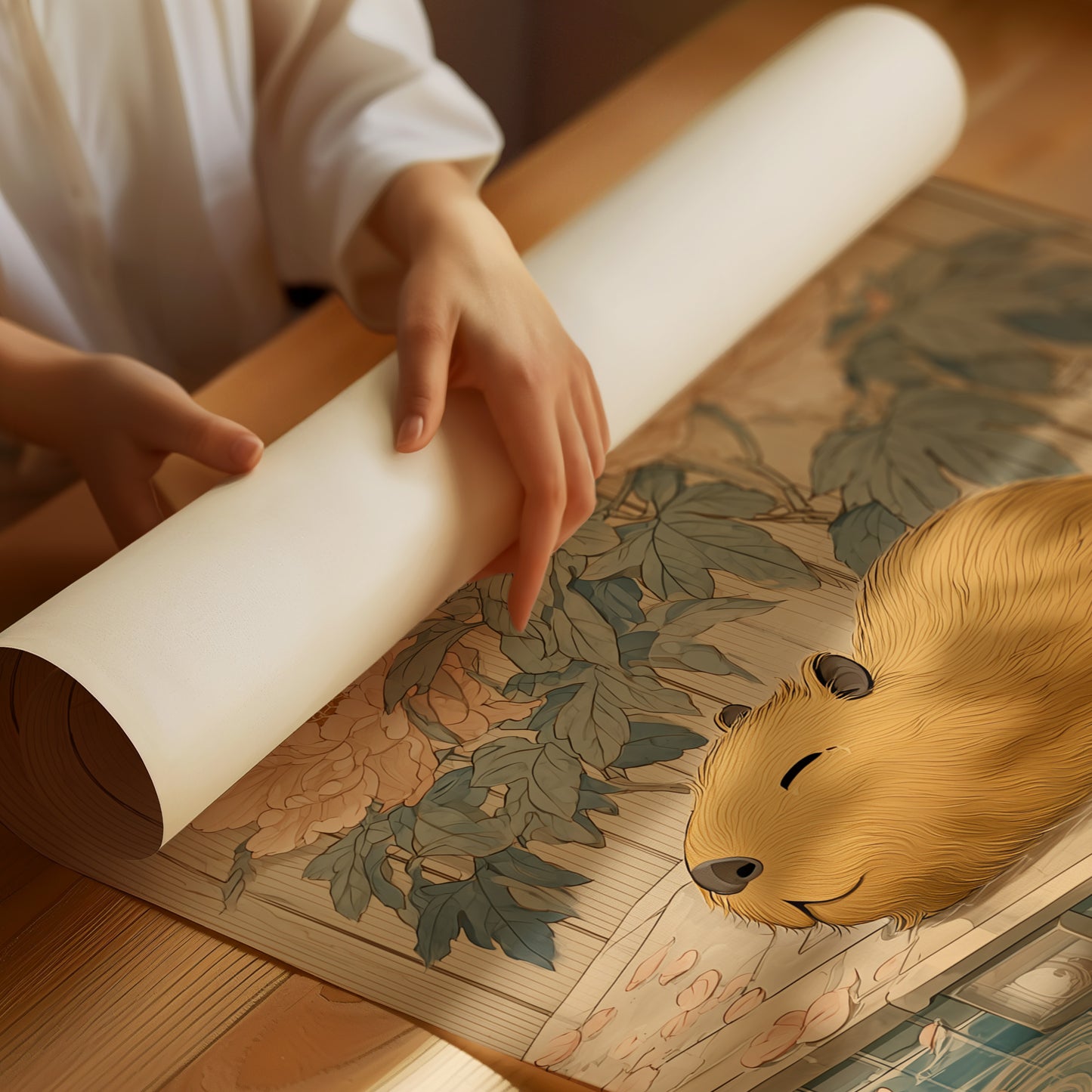 Poolside Capybara Dreams Of Peonies
