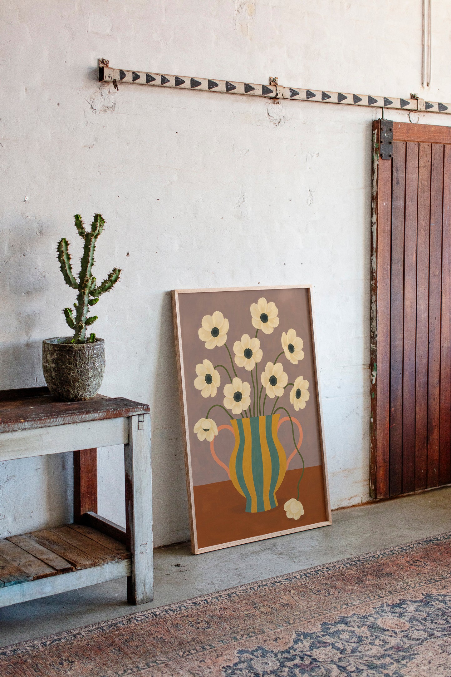 Falling Bloom in a Striped Vase