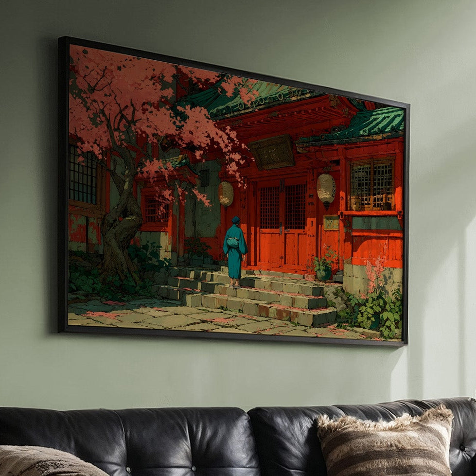 Cherry Blossoms Dance At Temple Steps