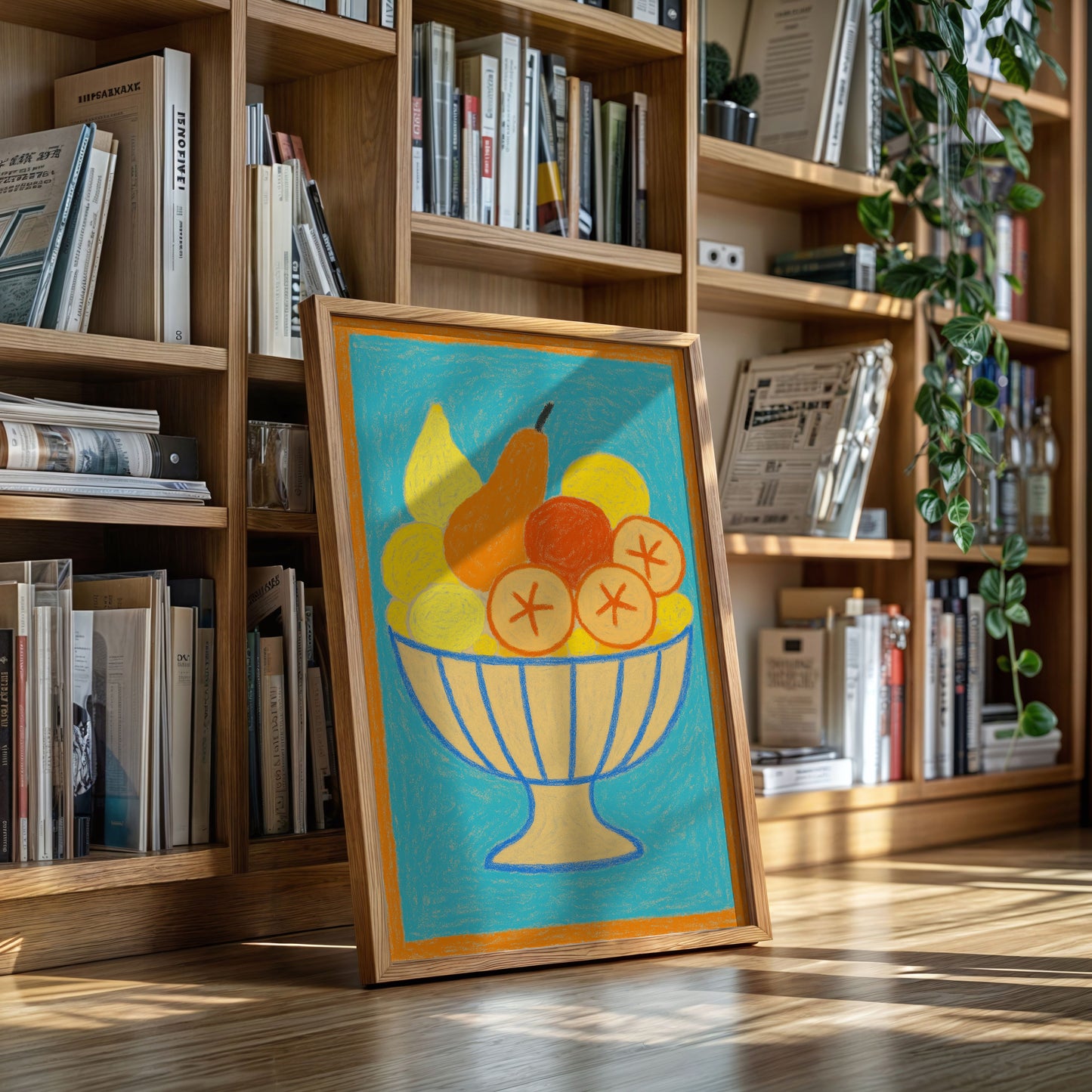 Sunny Fruit Bowl on Blue