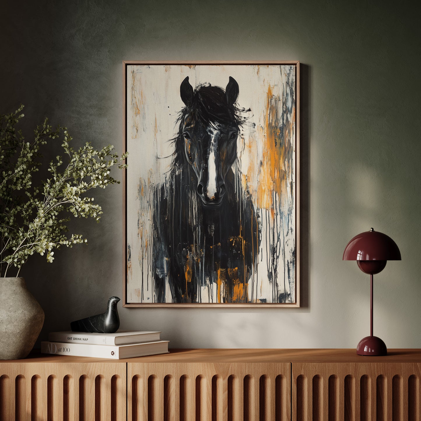 Fierce Stallion in Amber Rain