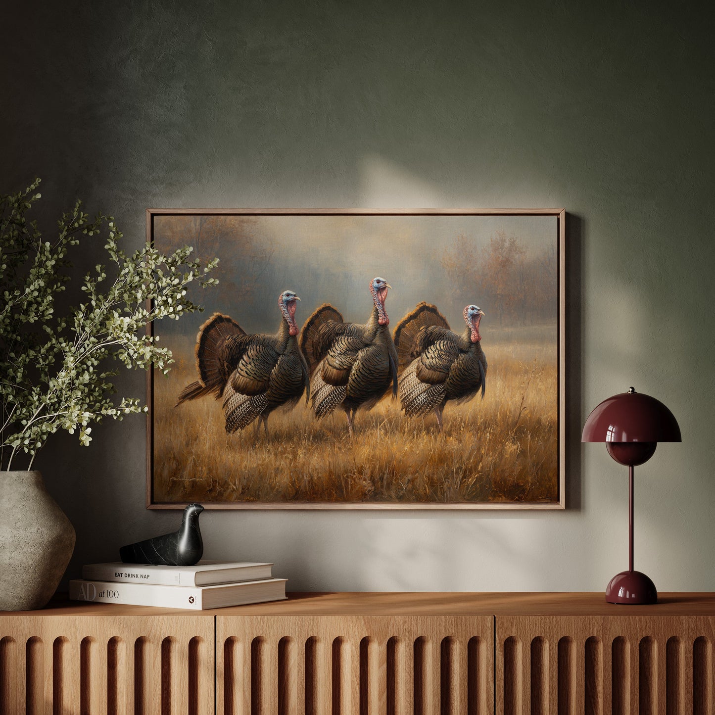 Wild Turkeys March Through Golden Fields