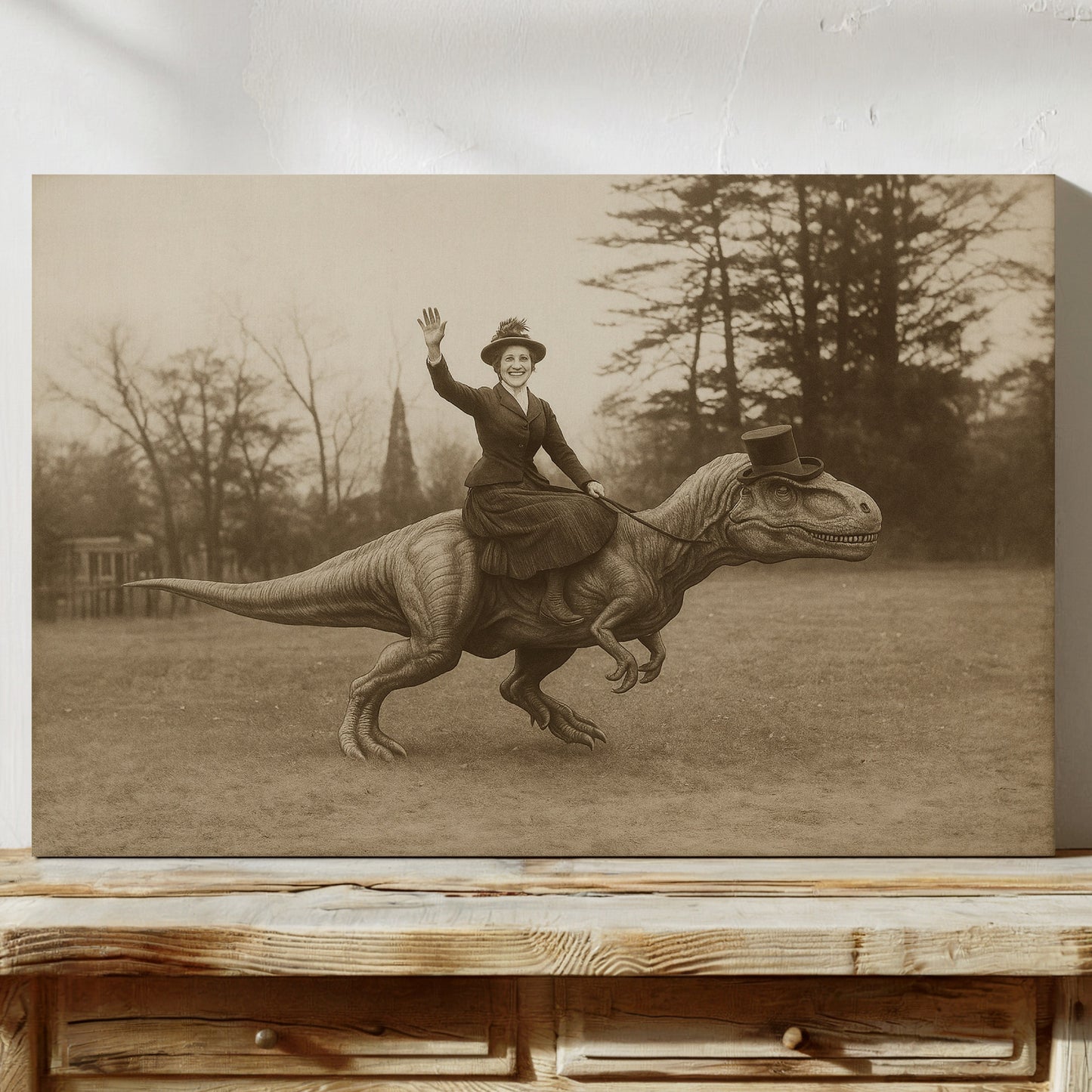 Victorian Lady Riding a Top-Hat T-Rex