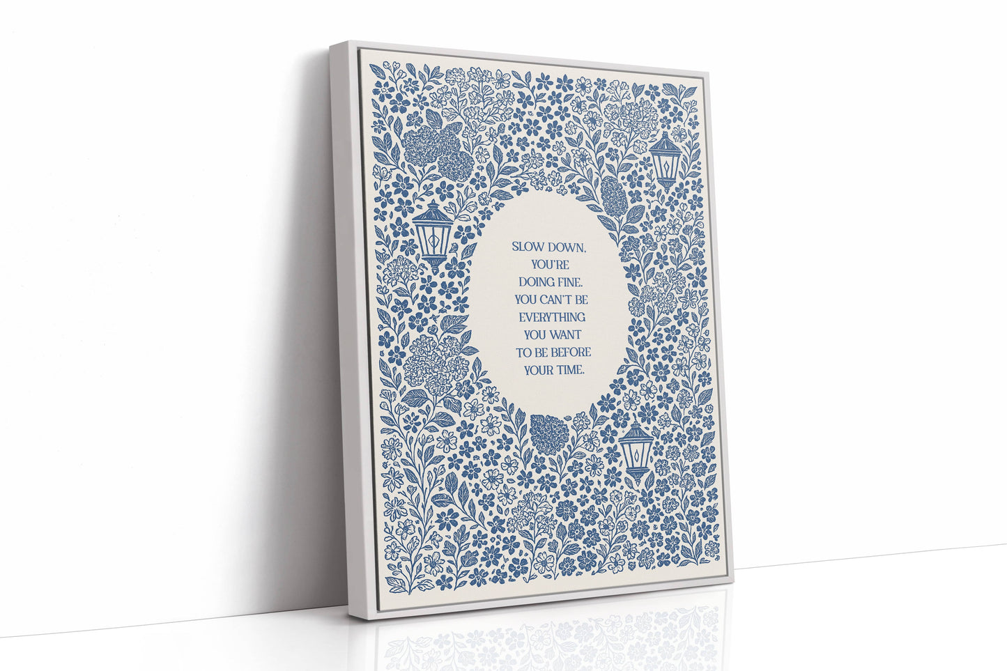 Blue Floral Lantern Quote Print – Slow Down, You’re Doing Fine