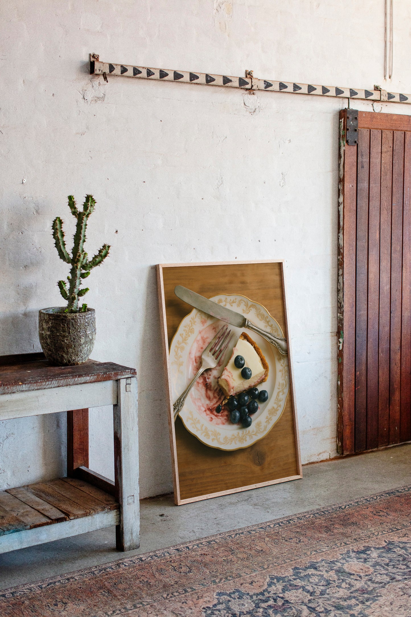 Blueberry Cheesecake on China Plate