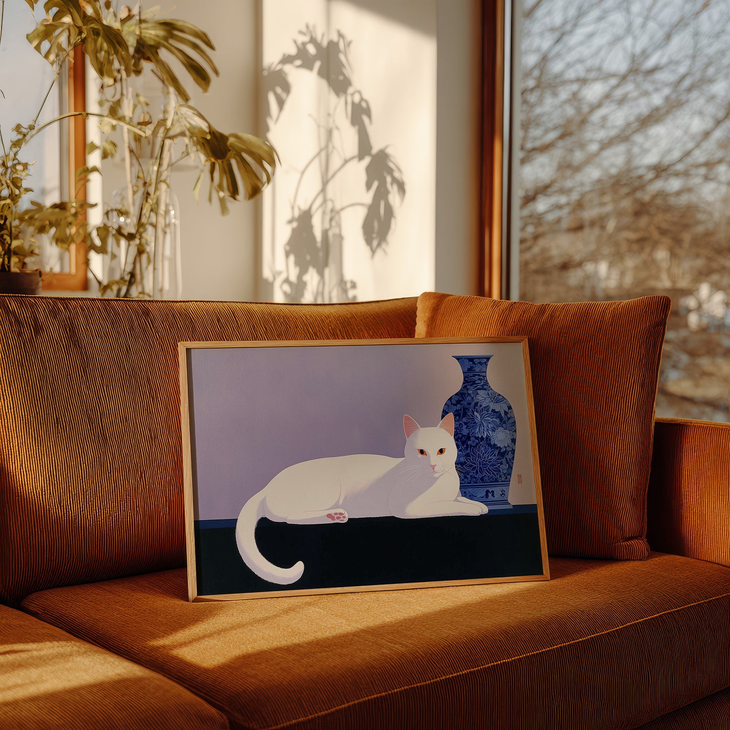 White Cat Meets Ming Dynasty Blue