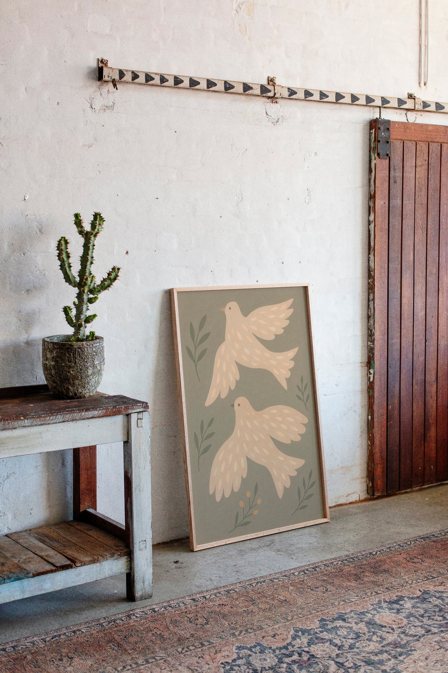 Blush Doves in Olive Sky