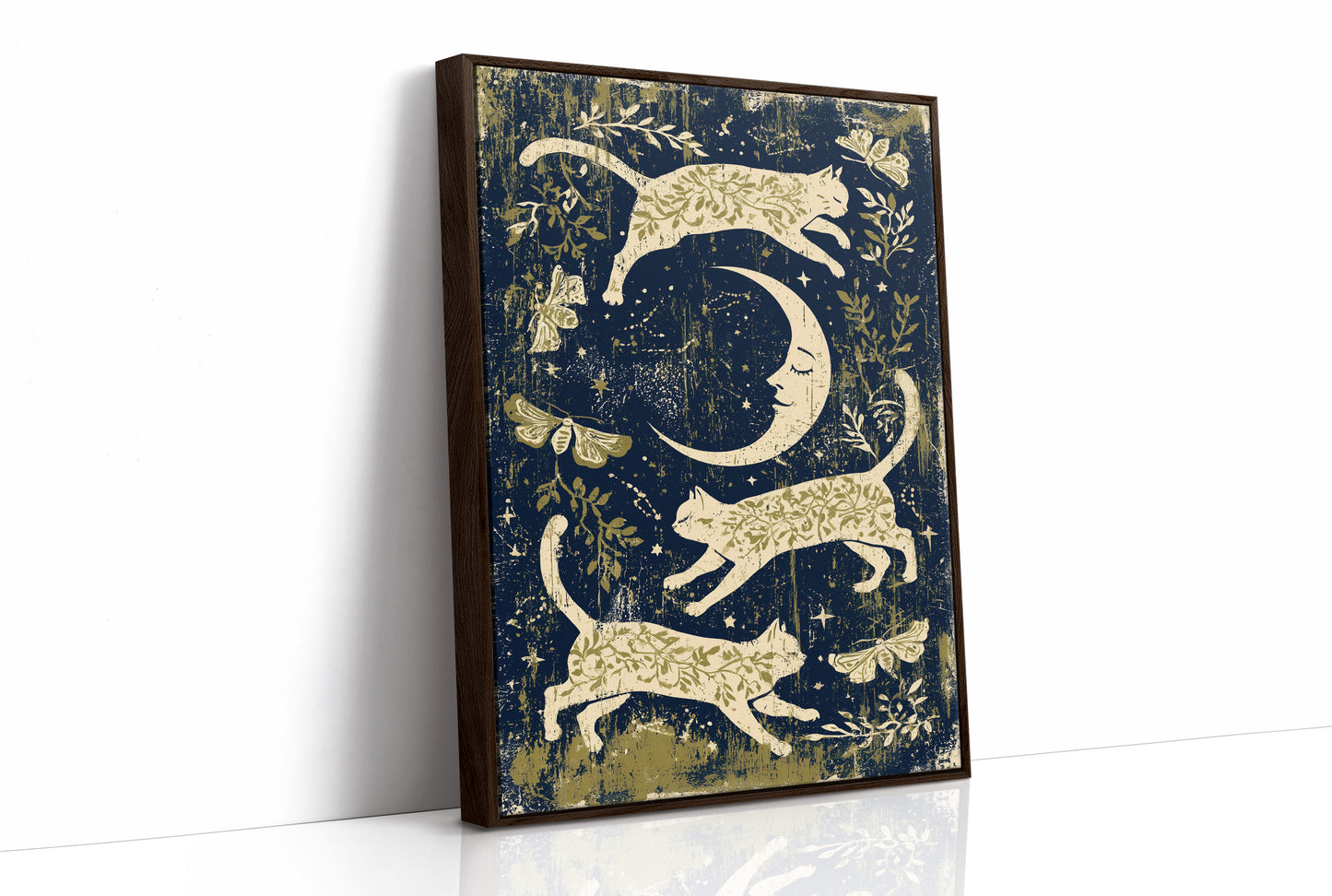 Cats Leaping Around Crescent Moon