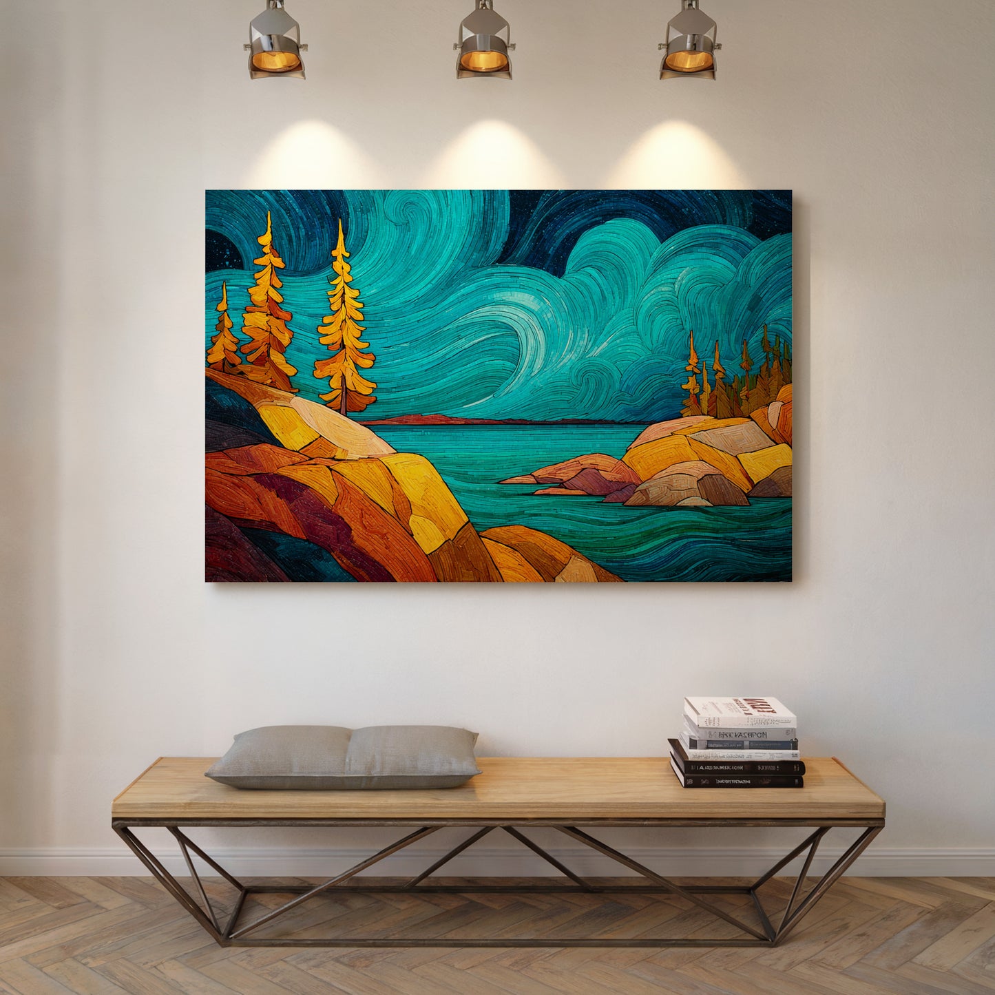 Golden Pines Dance Above Turquoise Waters