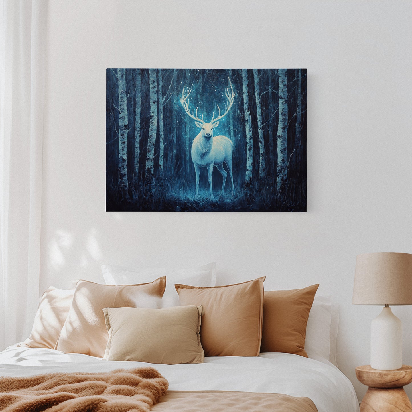 Moonlit Stag Among Birch Trees