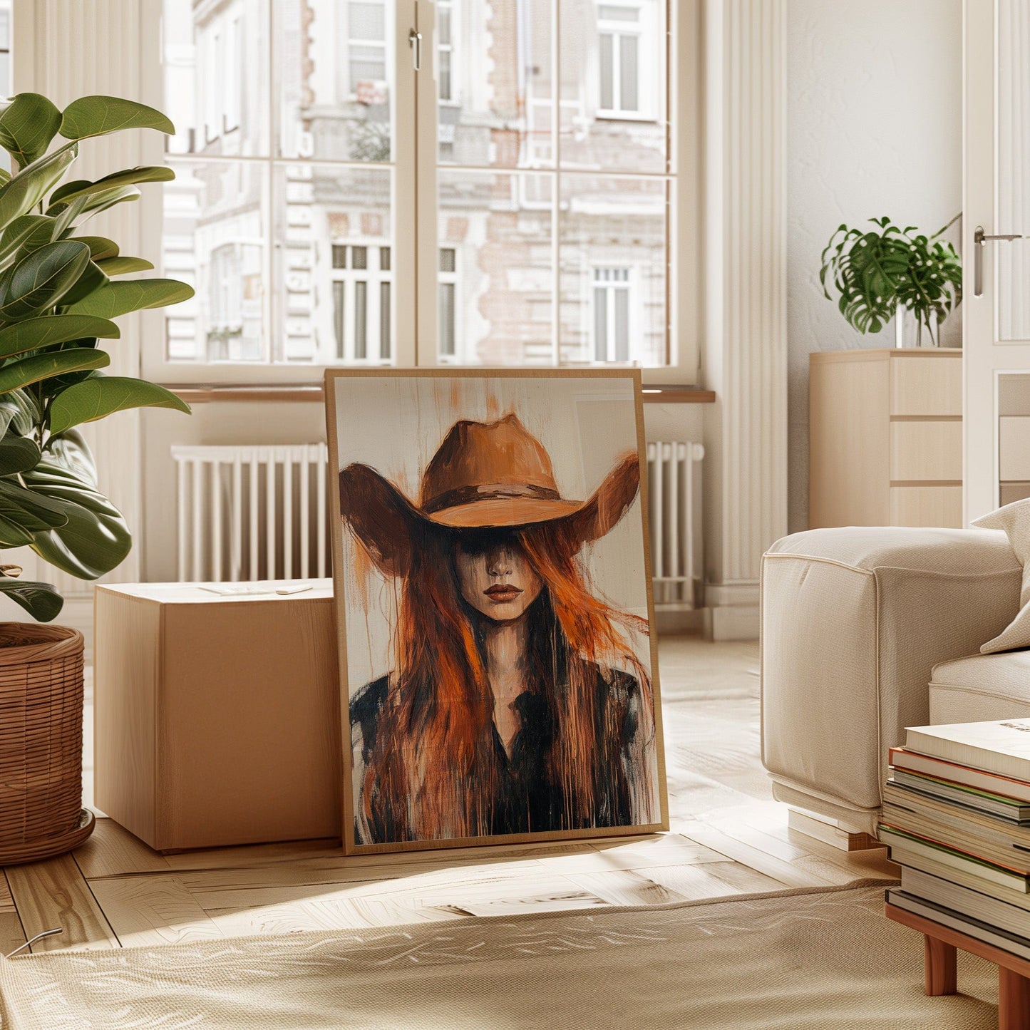 Western Flame – Bold Redhead Cowgirl Art