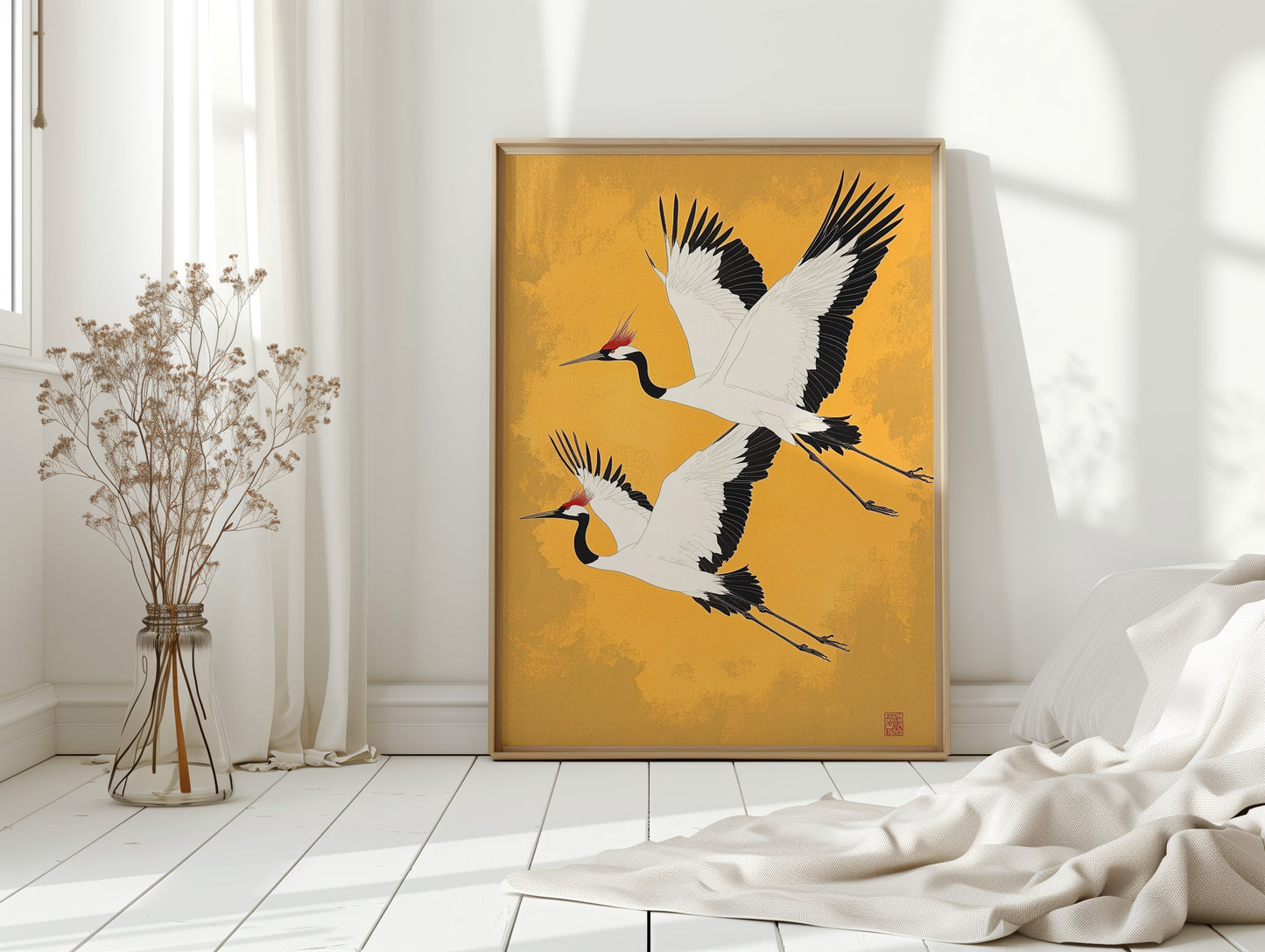 Japanese Red-Crowned Cranes – Elegant Minimalist Wall Art