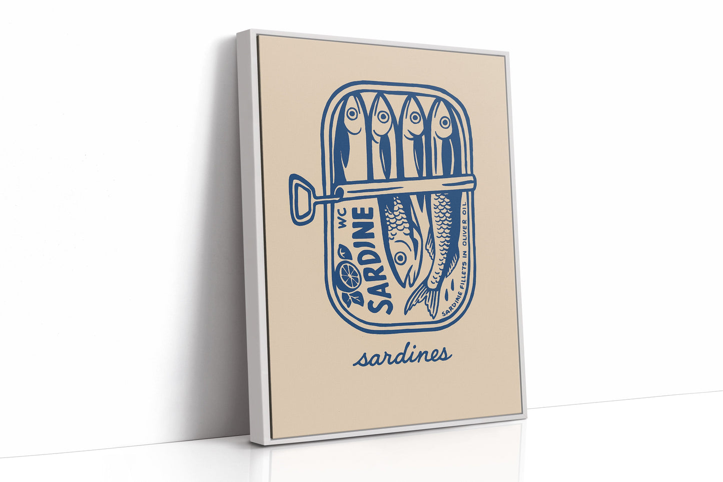 Retro Sardine Tin Wall Art – Blue & Beige Kitchen Decor