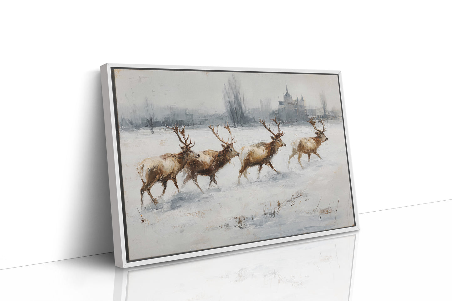 Winter Stags Cross Ancient Castle Grounds