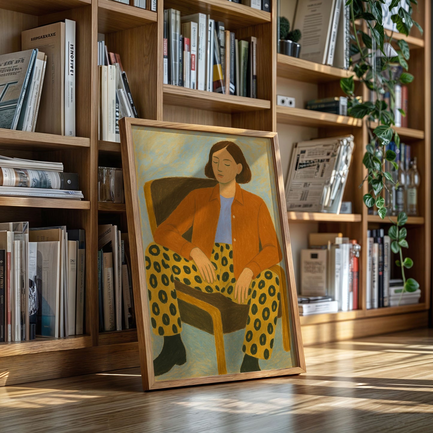 Still Moment in Patterned Pants