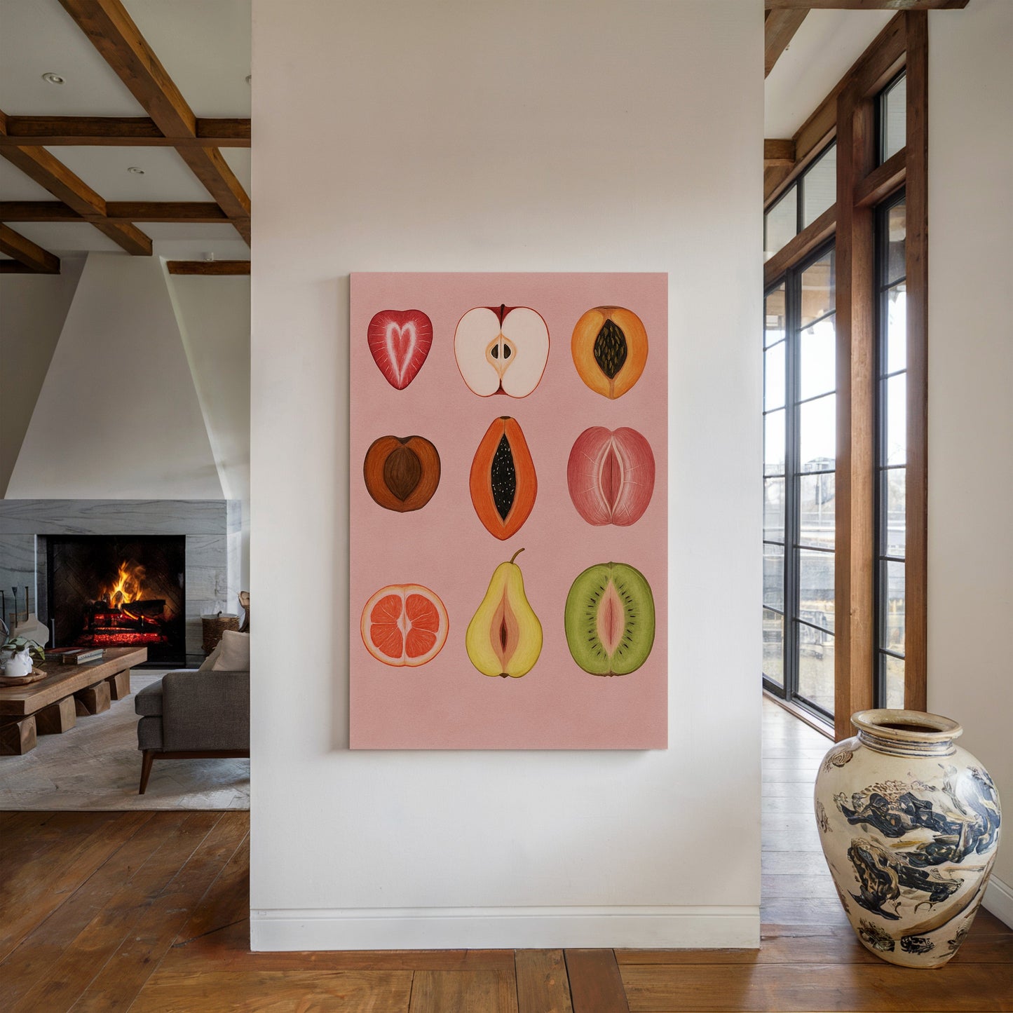 Fruits of Love – Feminine Fruit Print on Pink