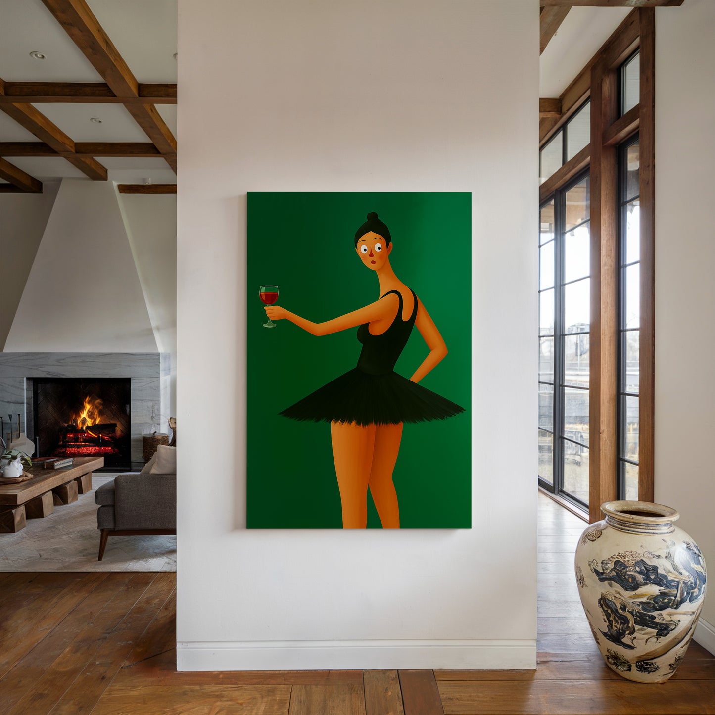 Surprised Ballerina with Wine Glass