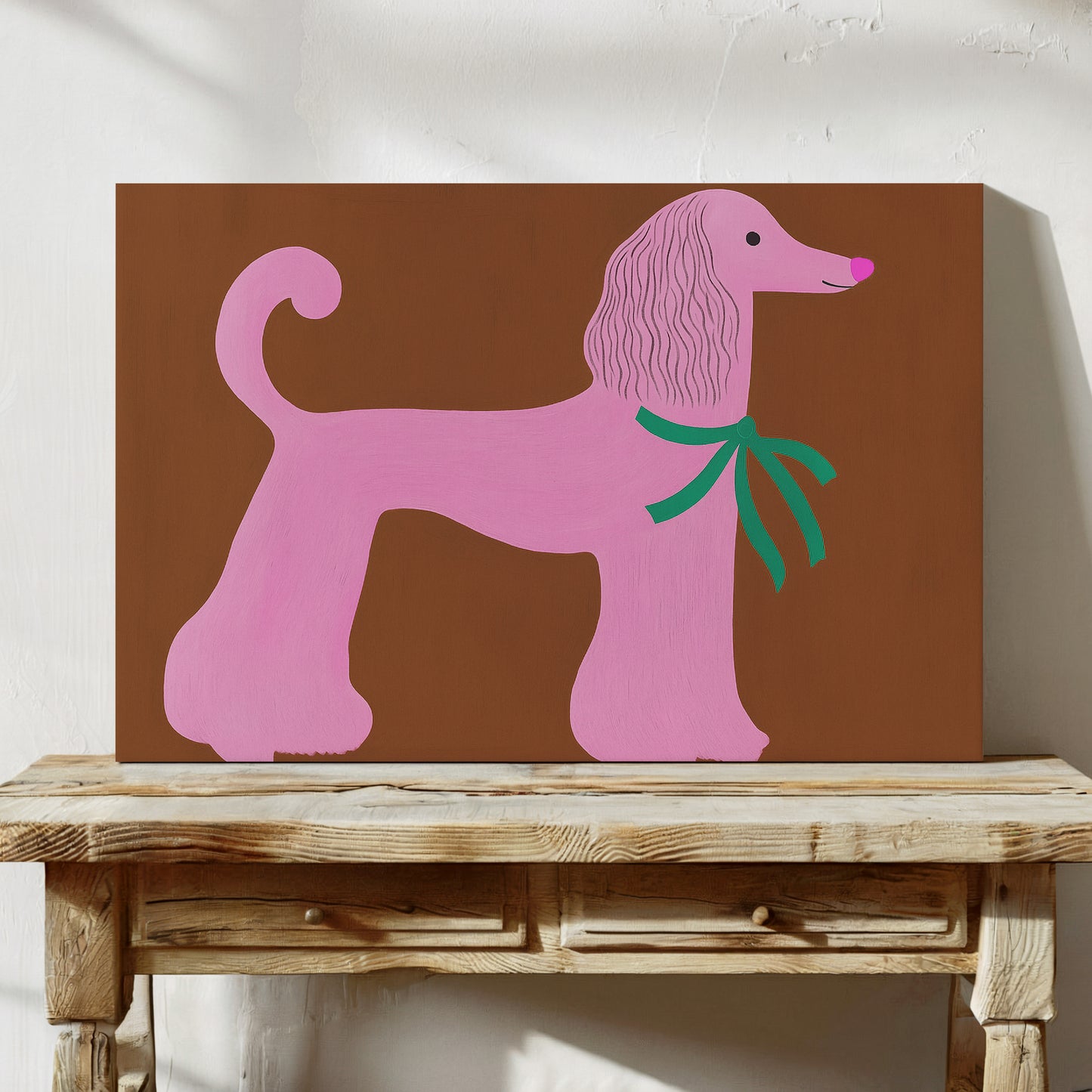 Pink Poodle with a Green Bow