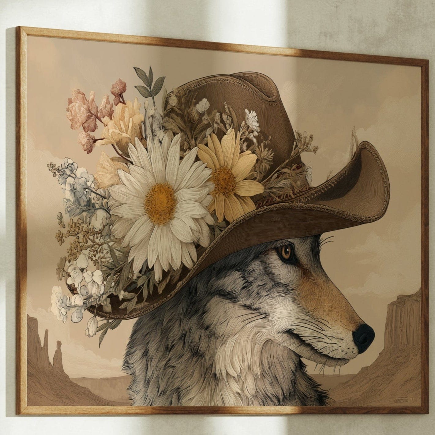 Desert Wolf Wears Wild Daisies