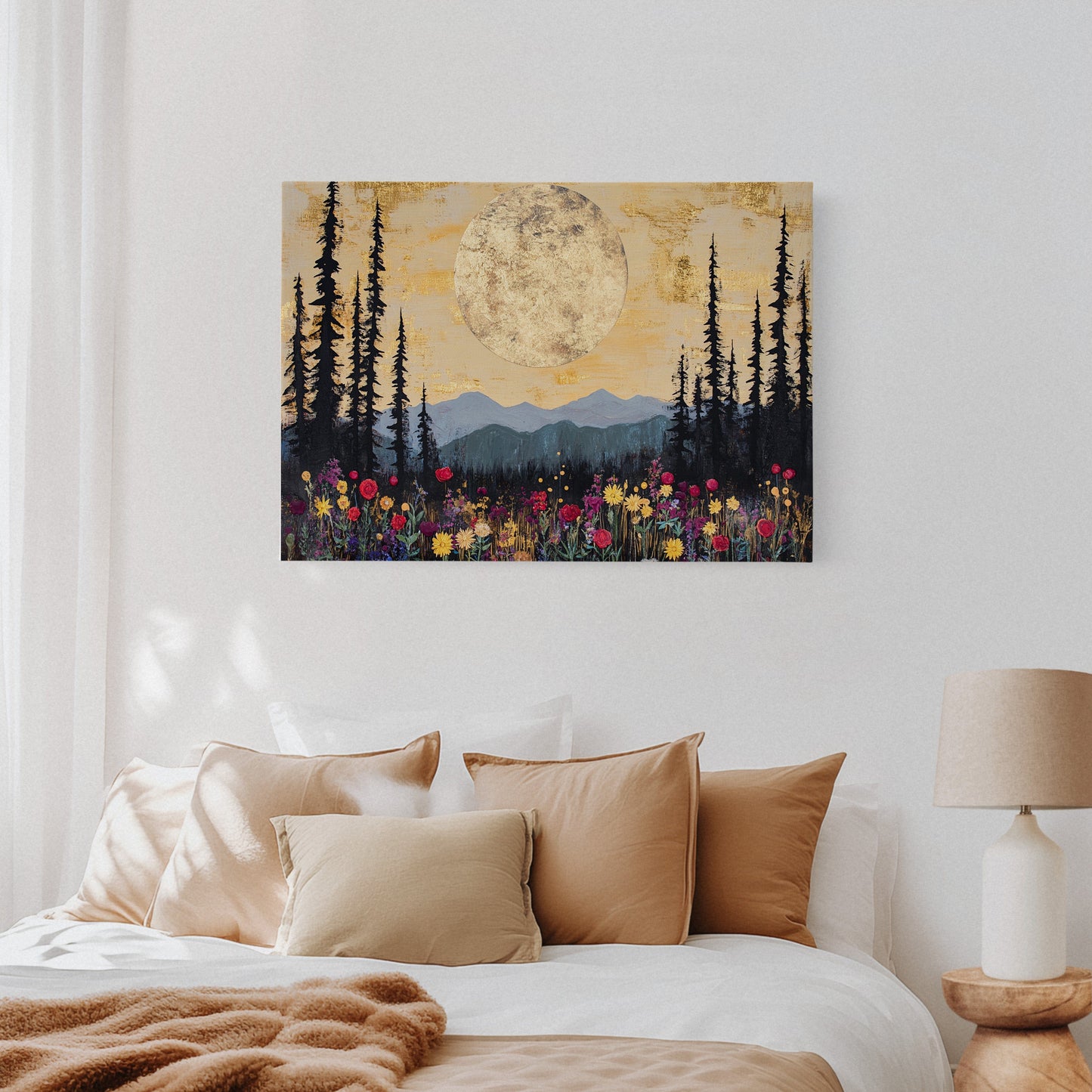 Moonlit Meadow Beneath Mountain Peaks