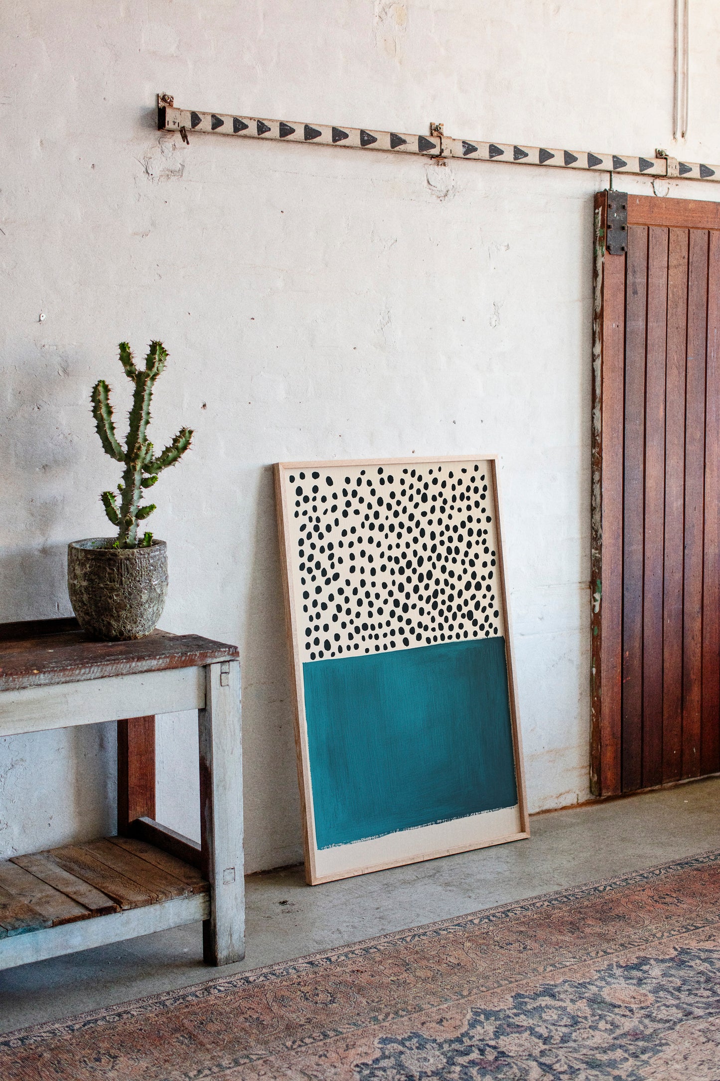 Teal Block and Ink Dots