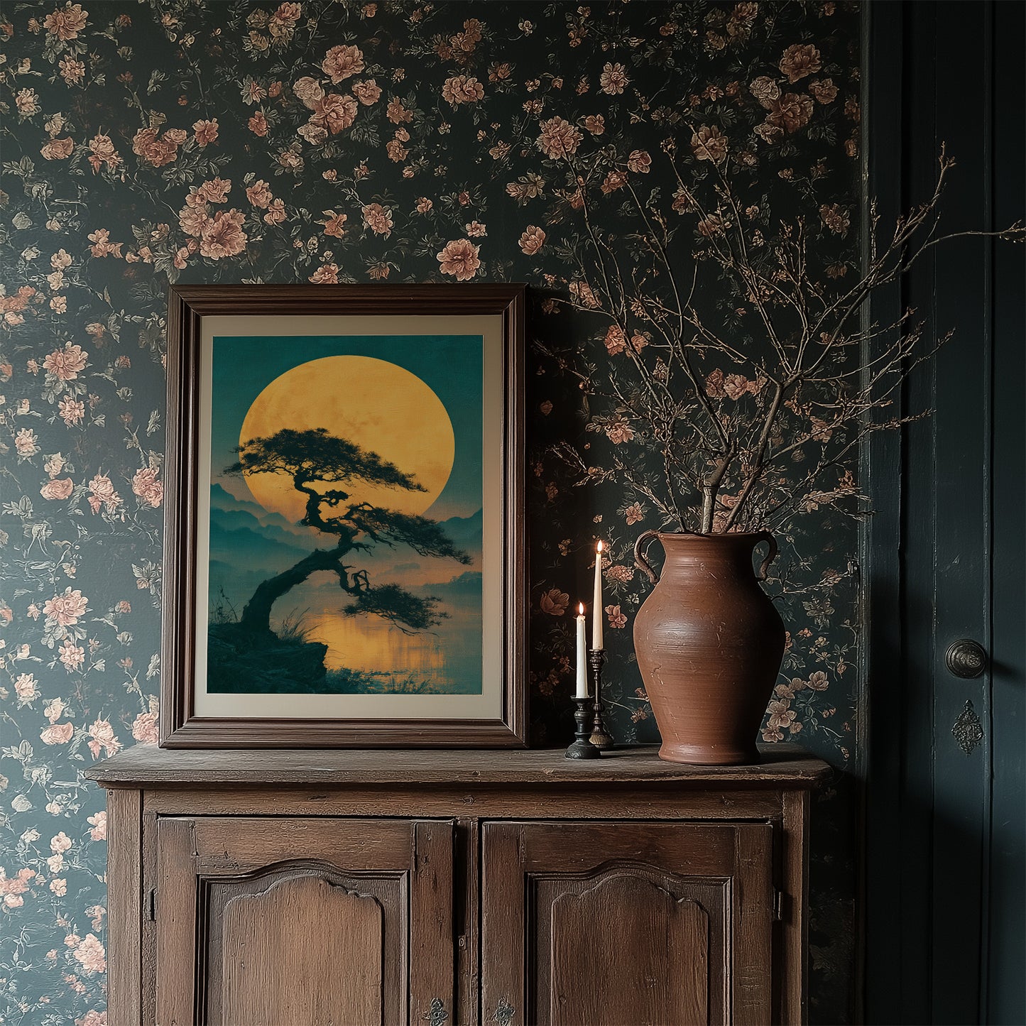 Bonsai Beneath the Golden Moon