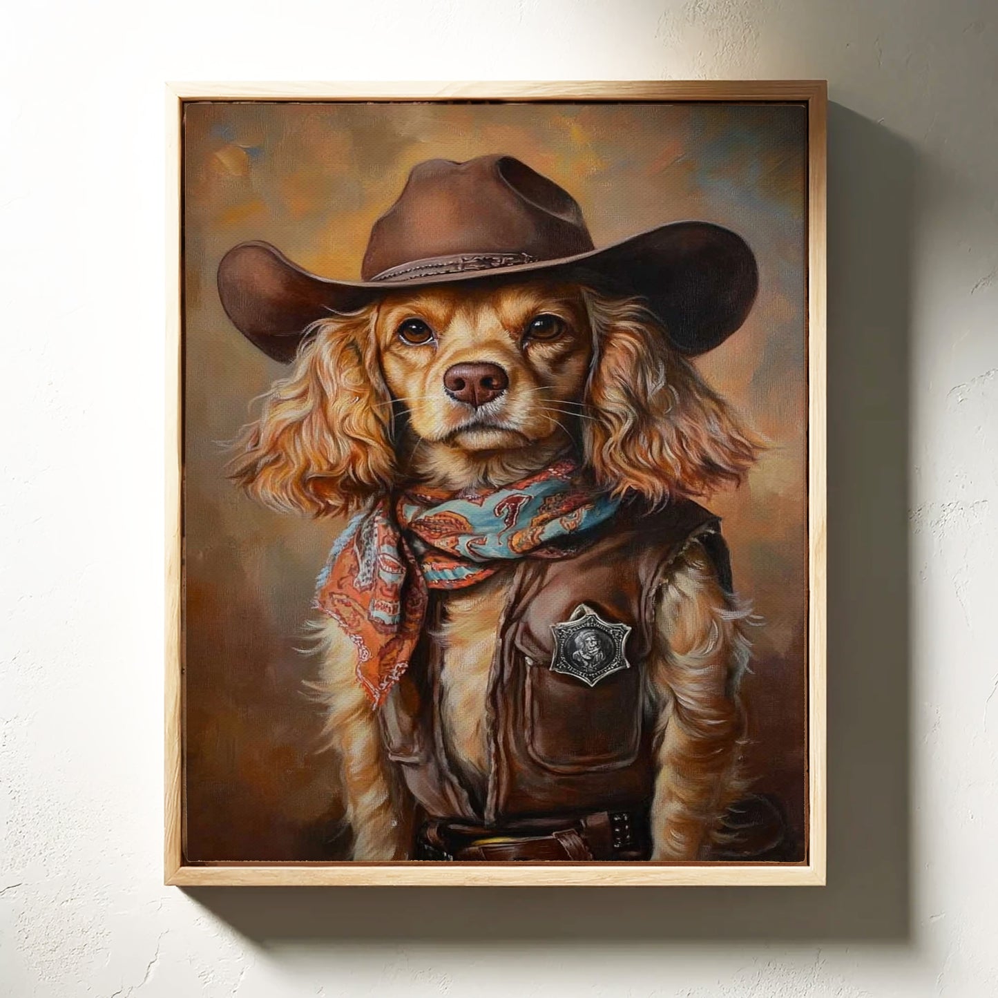 Cocker Spaniel Sheriff in Turquoise and Rust