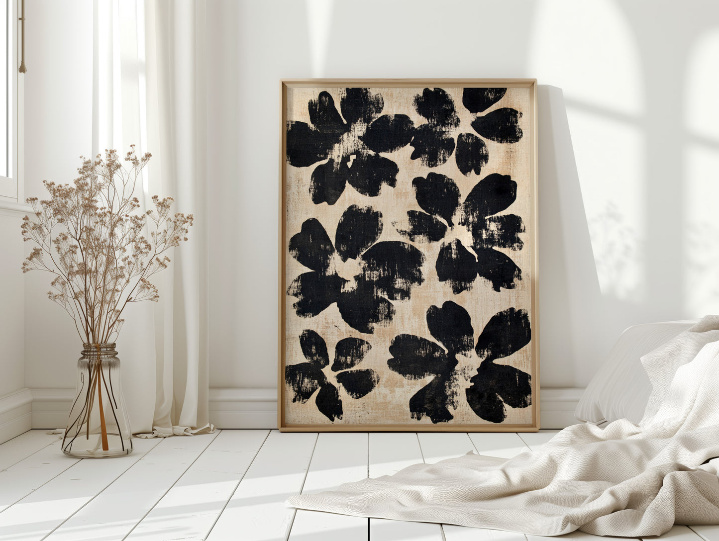 Japanese Ink Floral Print – Bold Brushstroke Blossom Wall Art