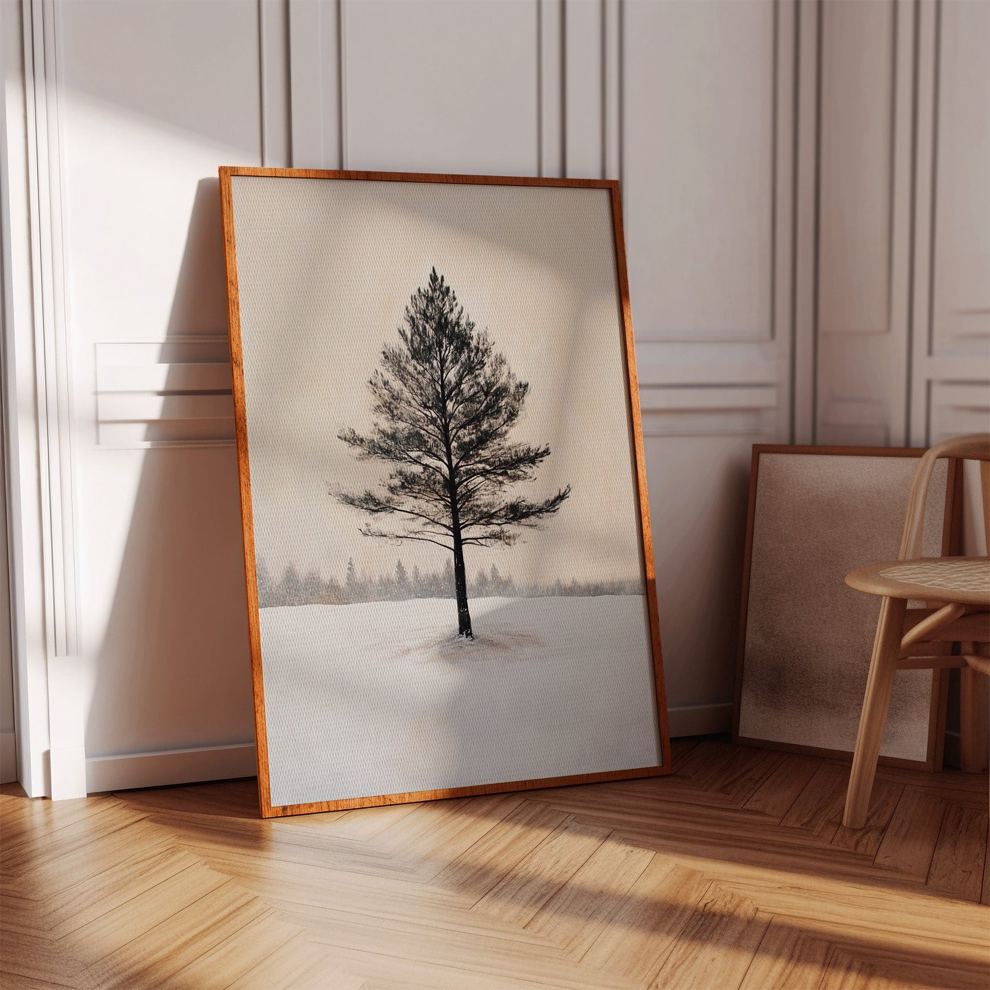 Solitary Pine Winter Canvas - Minimalist Nature Art - Gallery Canvas image 9