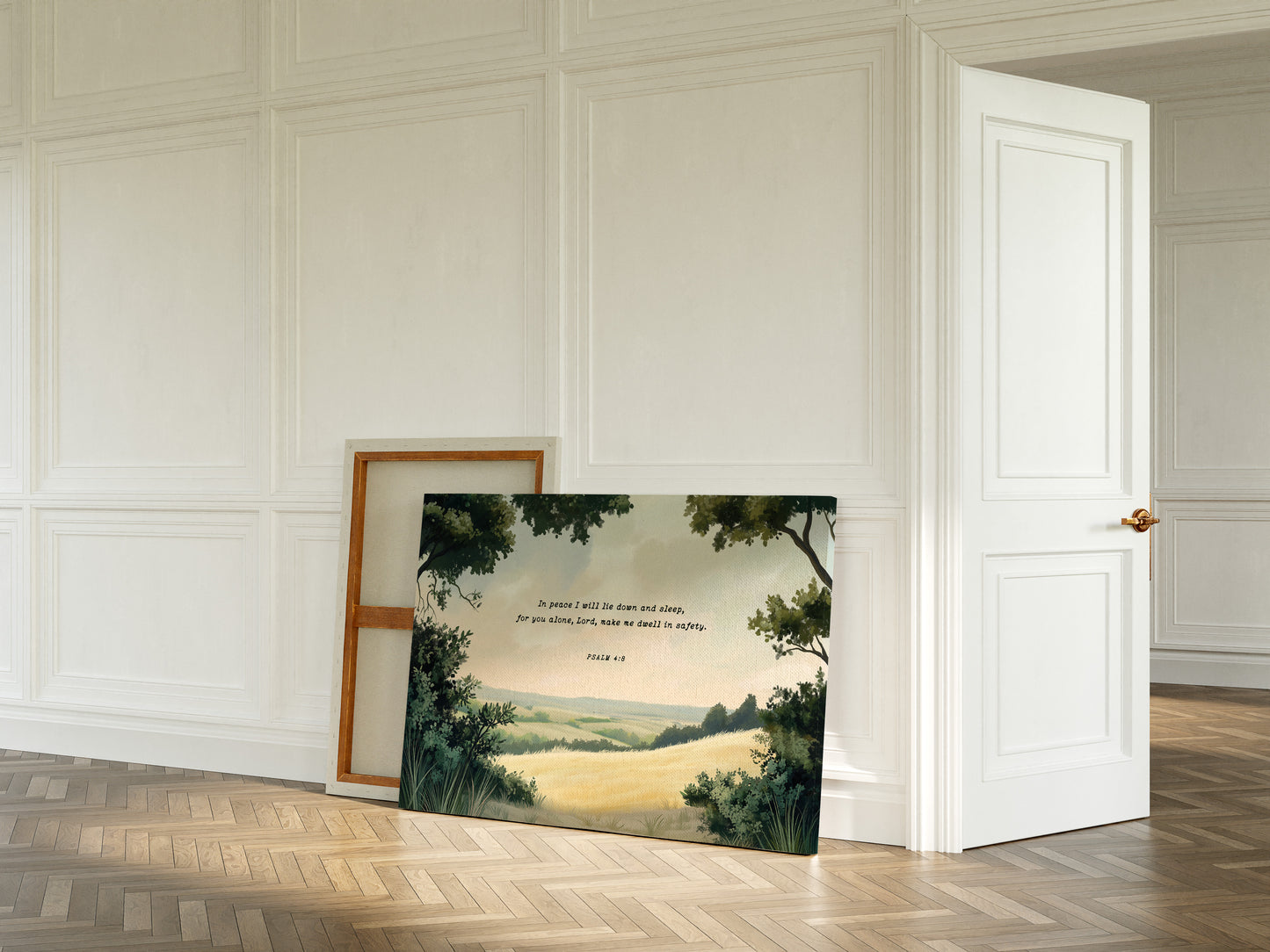 Peaceful Meadow with Psalm 4:8 Scripture