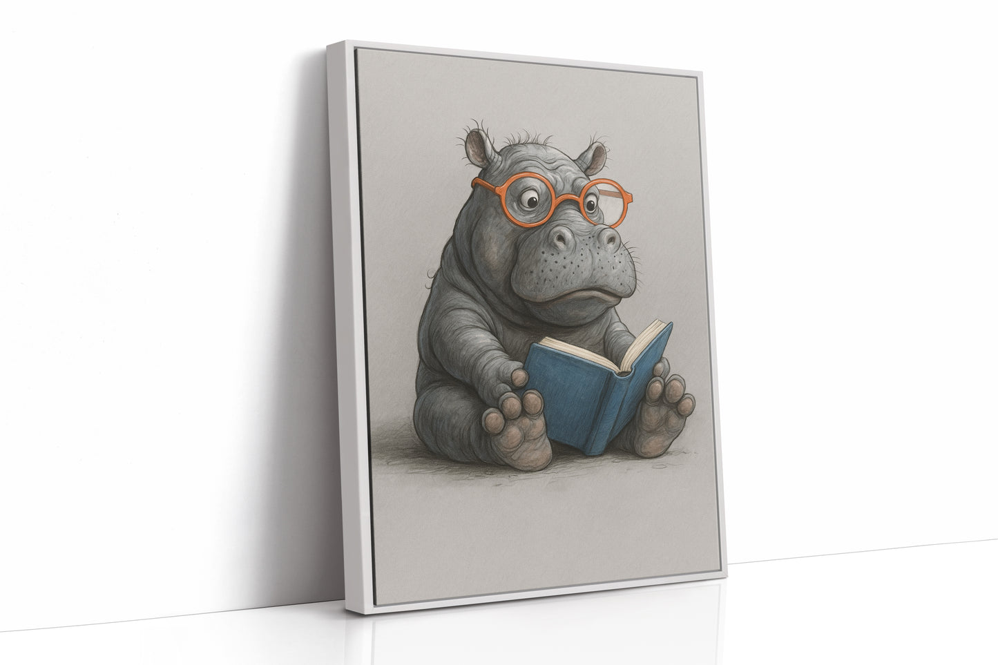 Baby Hippo Reading with Glasses