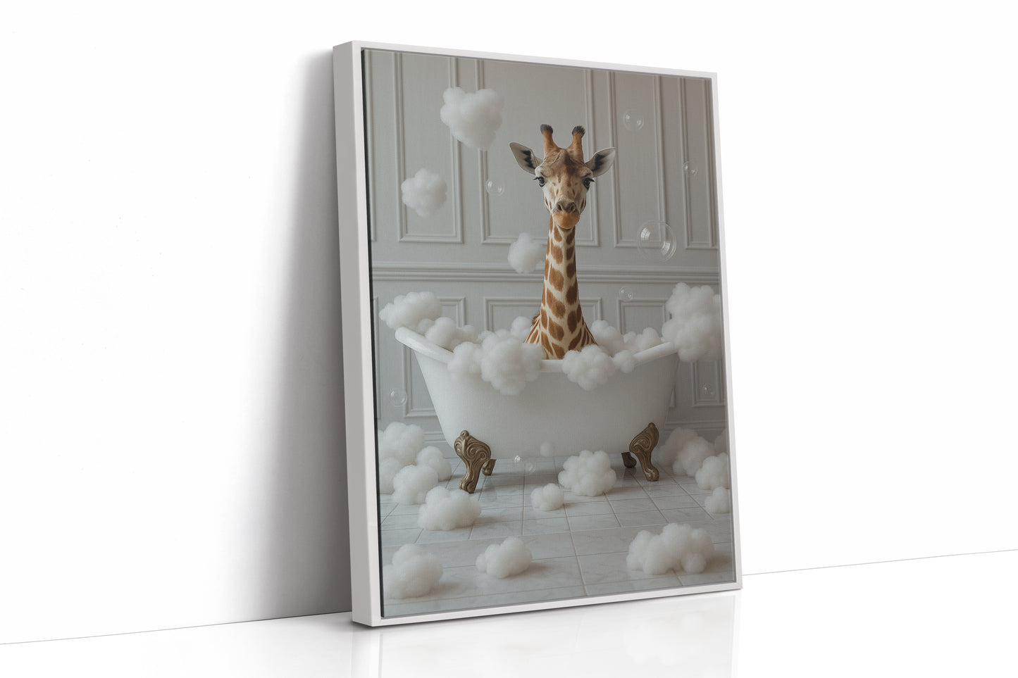 Giraffe in a Bathtub of Bubbles