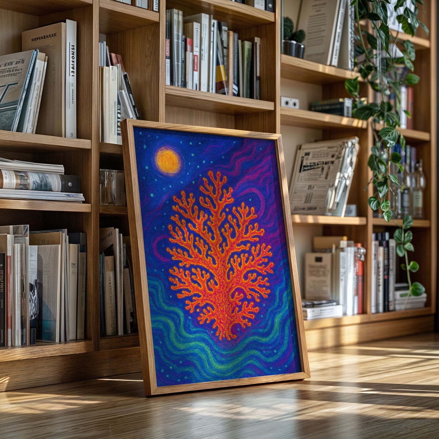 Cosmic Coral Under Moonlight