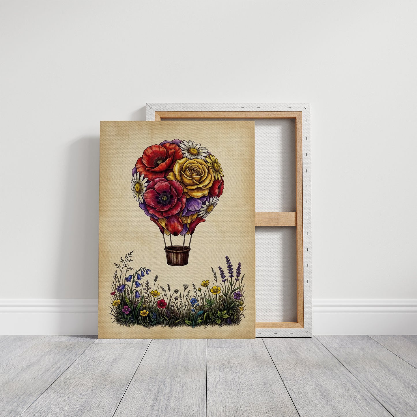 Floral Balloon Over Wildflowers