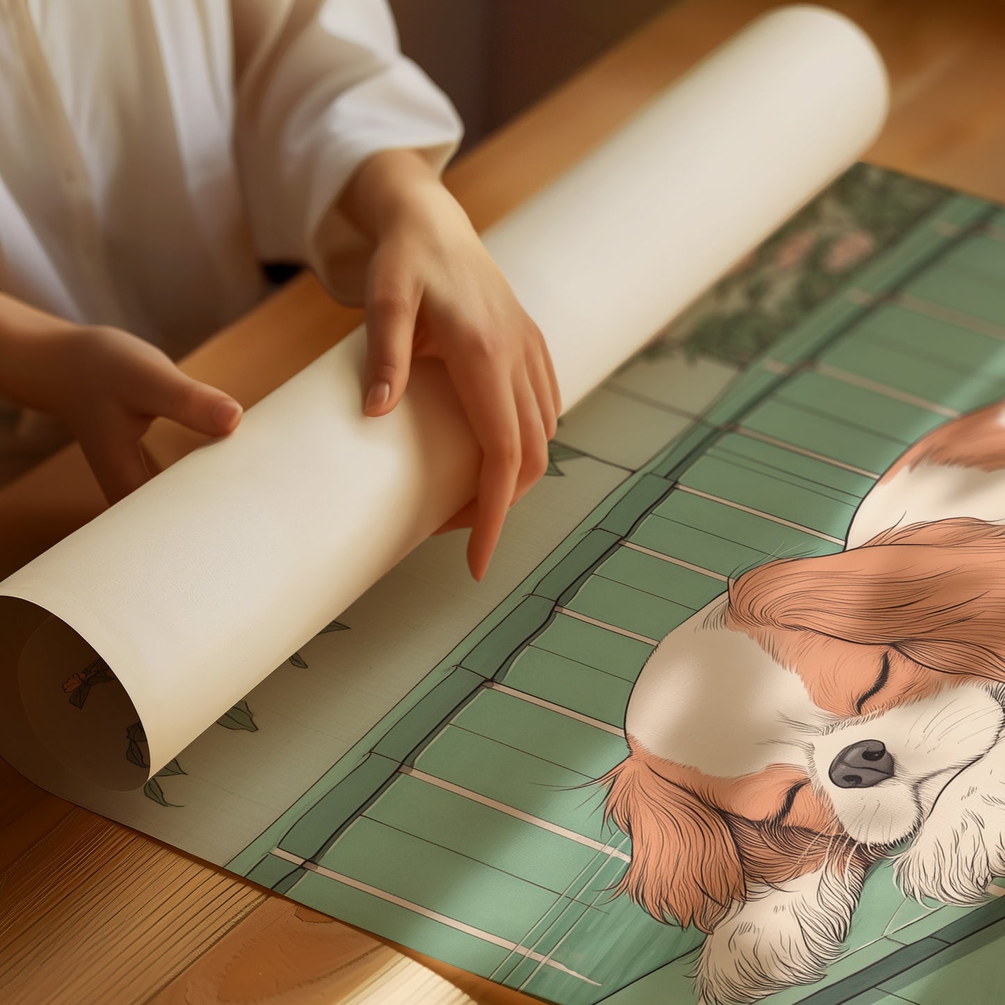 Peaceful Pup Among Cherry Blossoms