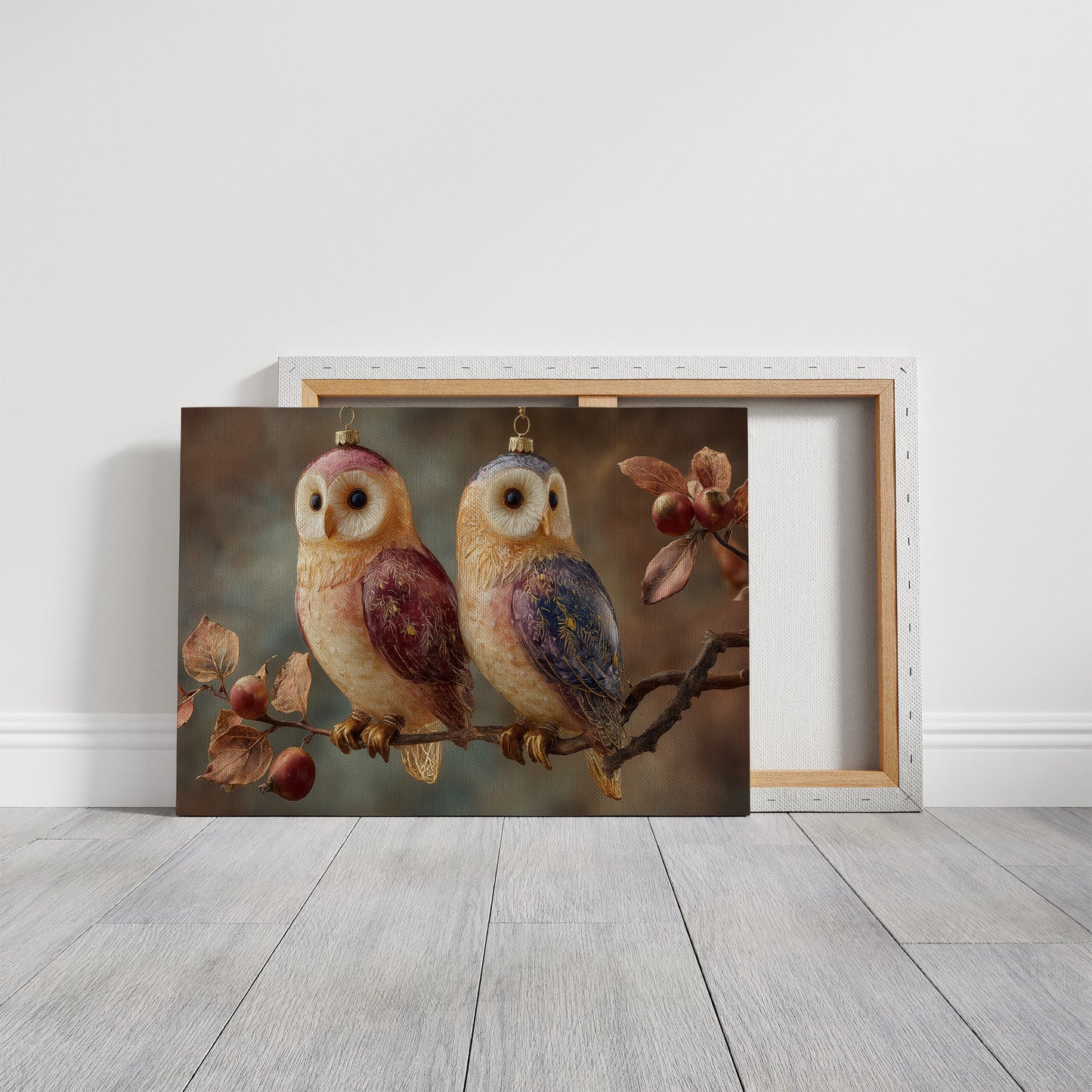 Glass Owls on a Winter Branch