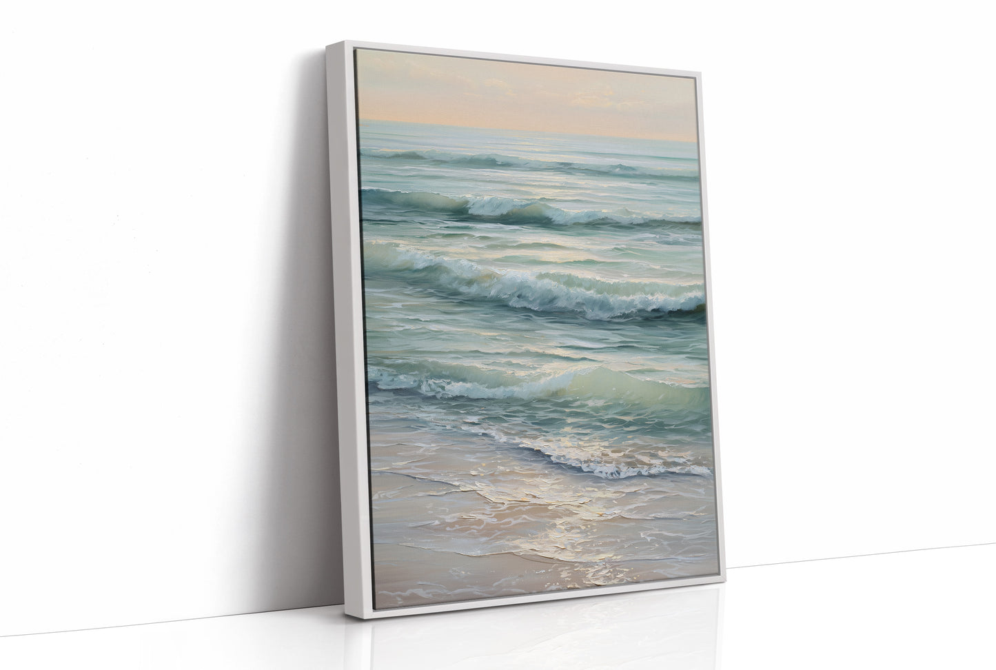 Seafoam Rhythms Against Wooden Frame