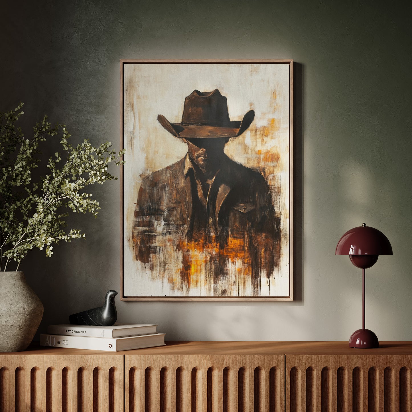 Lone Cowboy in Shadow and Flame