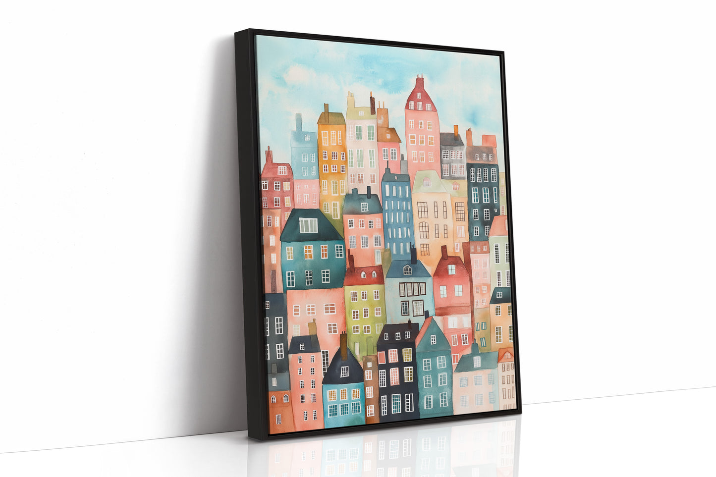 Colorful City Rowhouses Watercolor Print