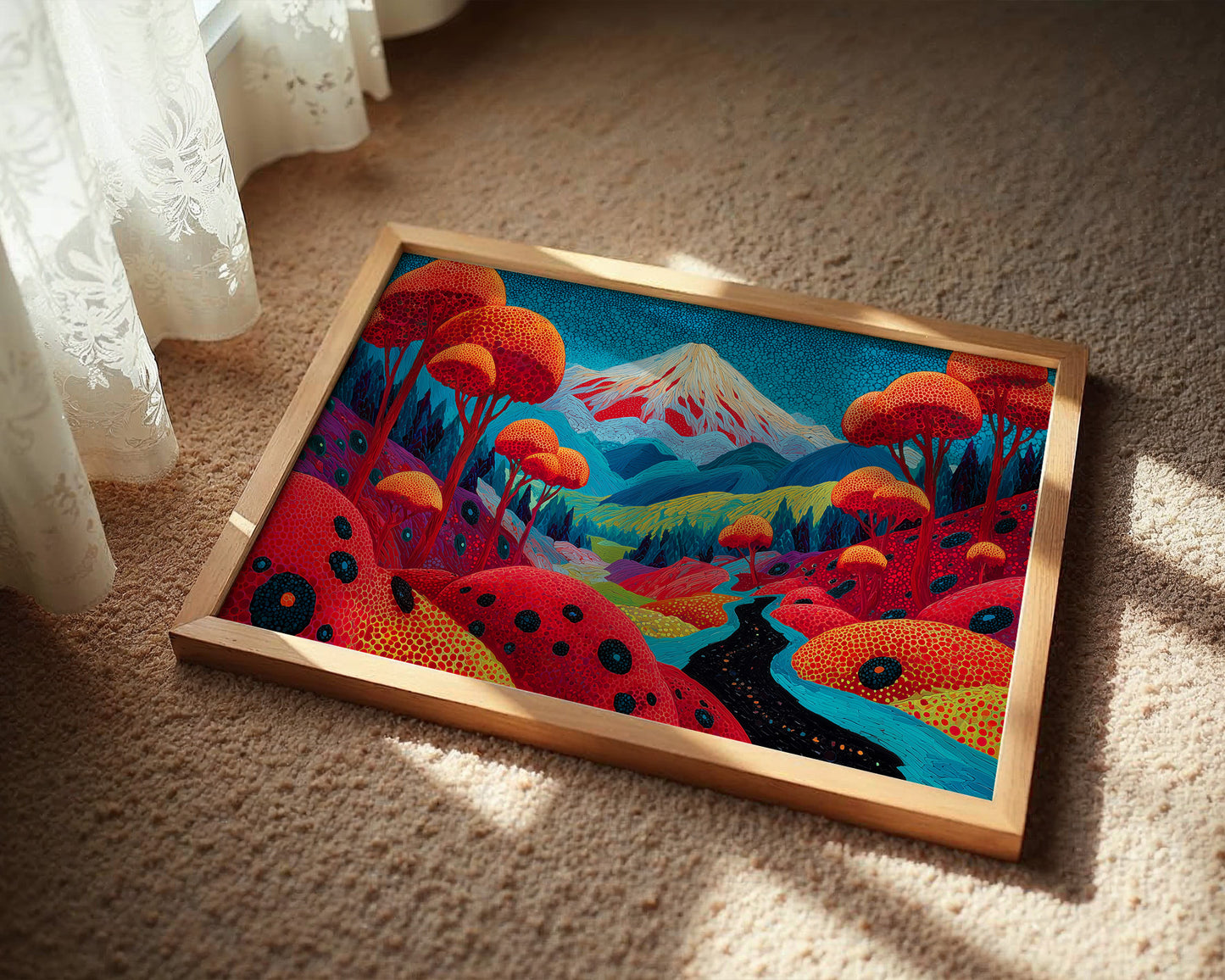 Sacred Peak Through Crimson Forest