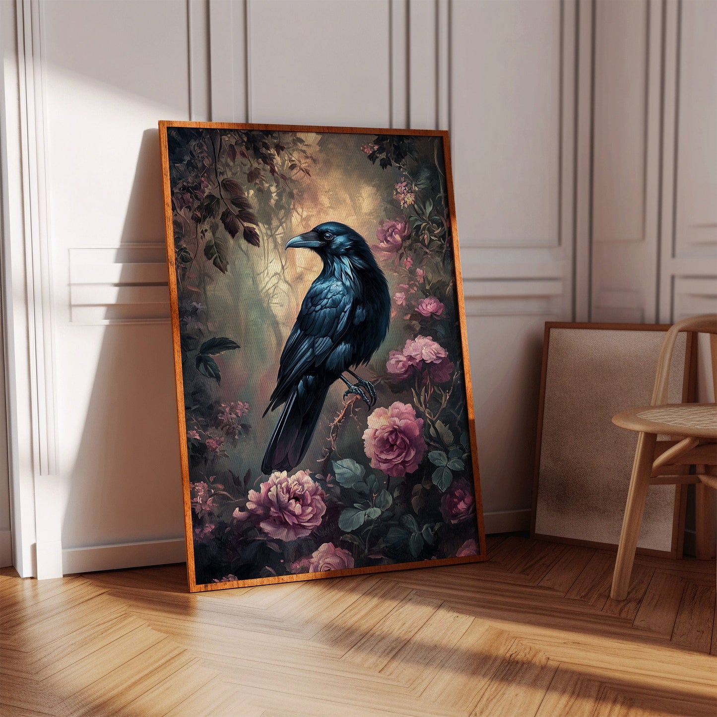 Midnight Raven: Gothic Floral Canvas Wall Art