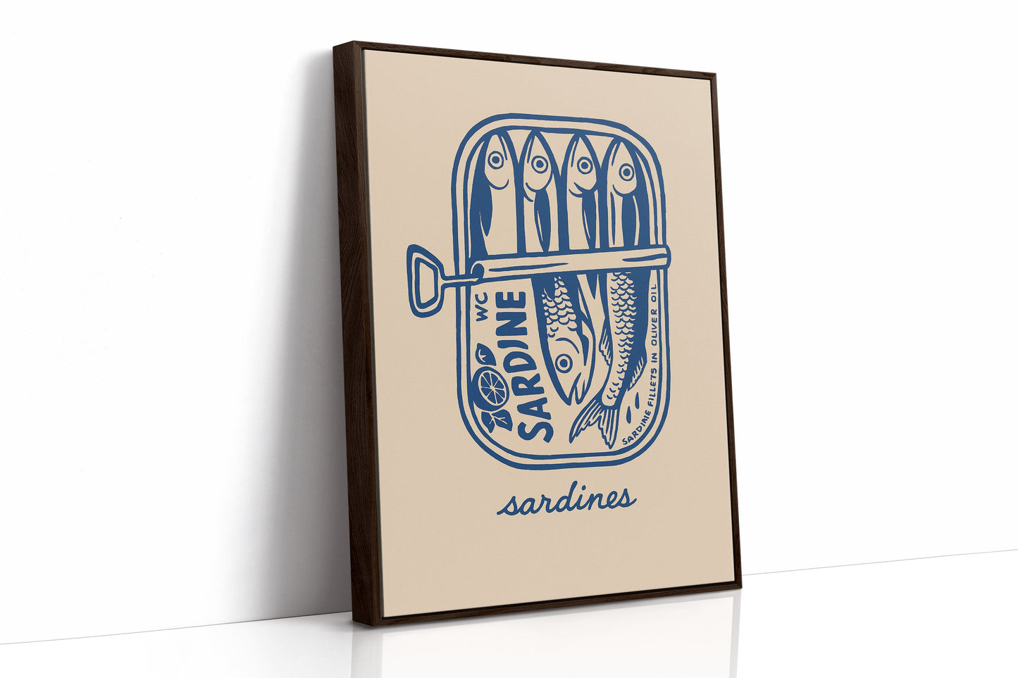Retro Sardine Tin Wall Art – Blue & Beige Kitchen Decor