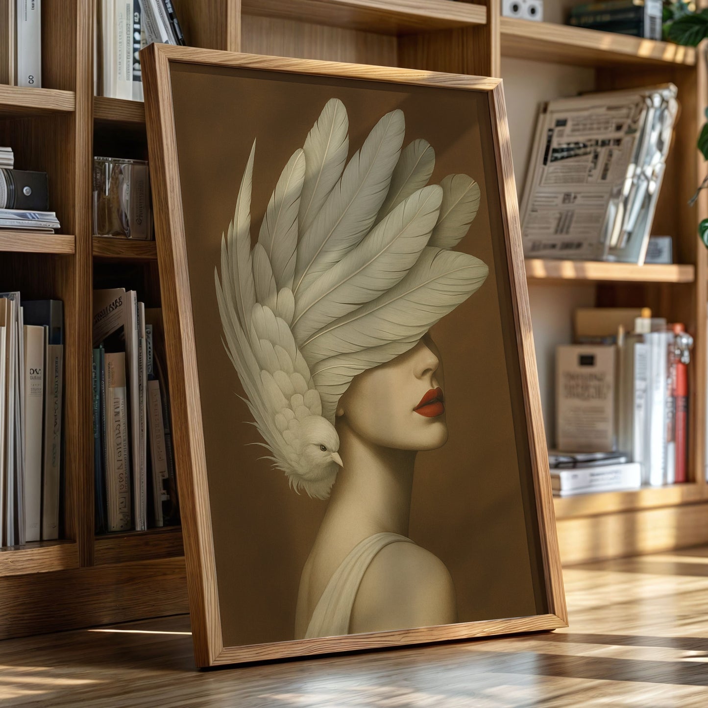 Winged Elegance in Ivory and Crimson