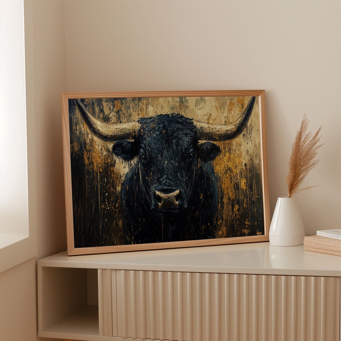Black Bull Against Golden Storm