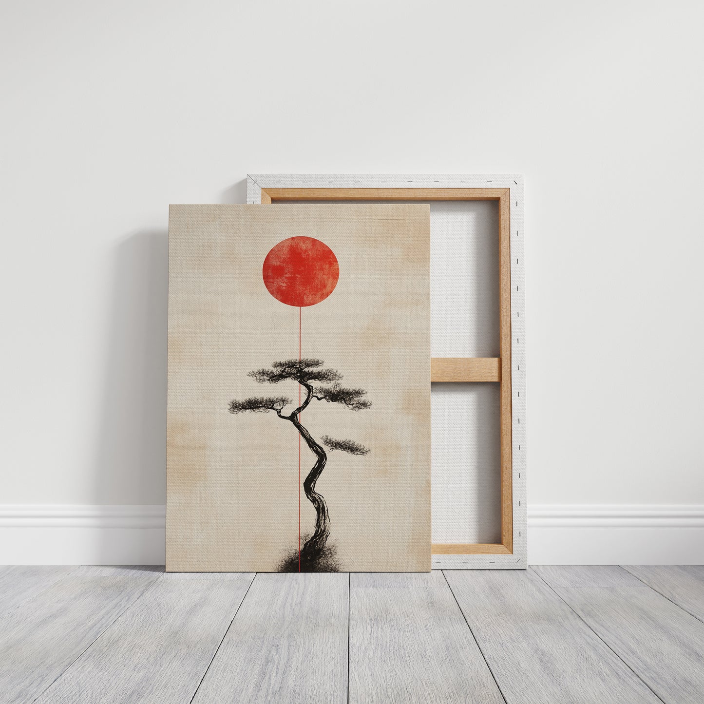 Minimalist Bonsai & Rising Sun – Japanese Zen-Inspired Wall Art