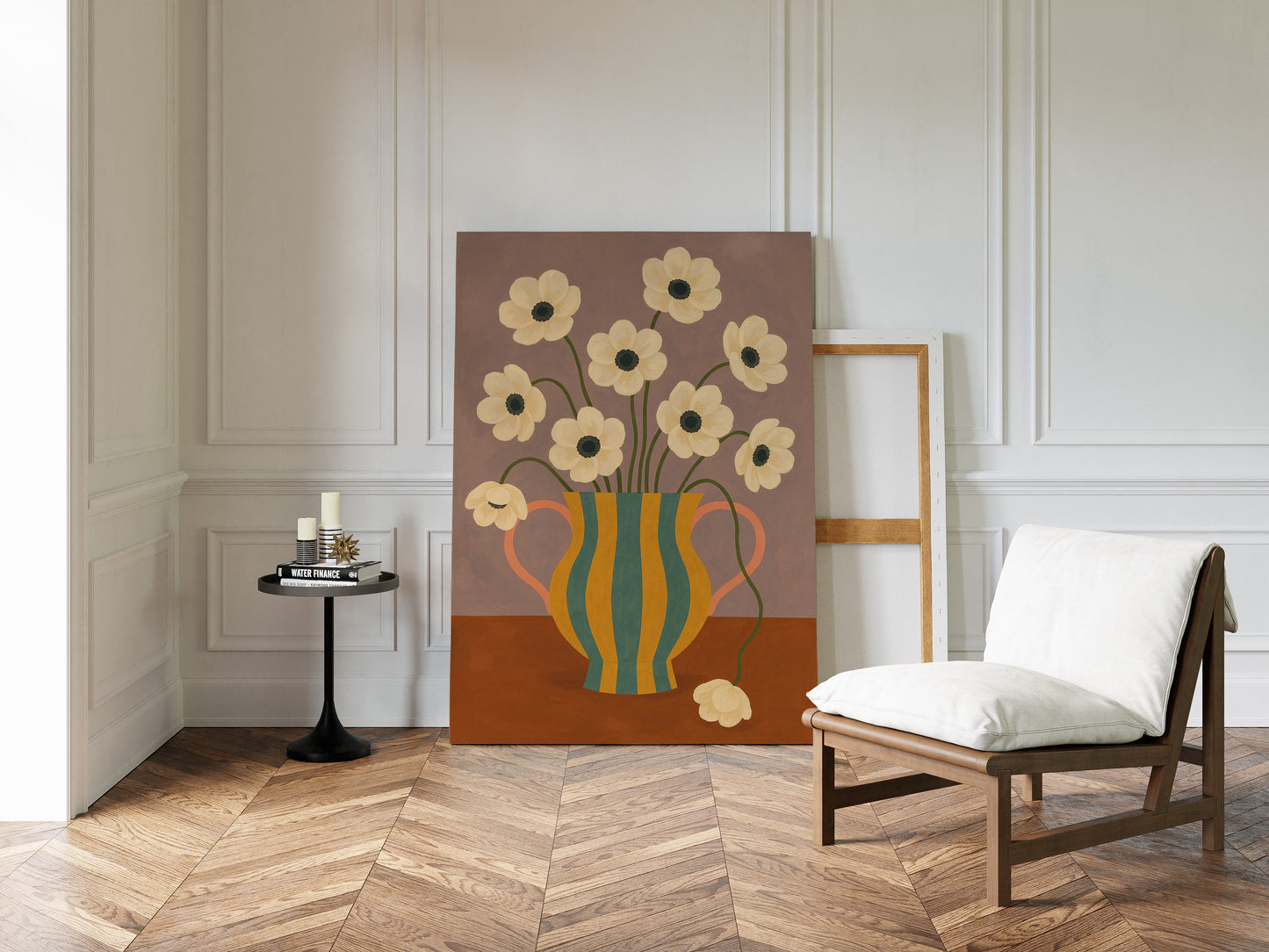 Falling Bloom in a Striped Vase