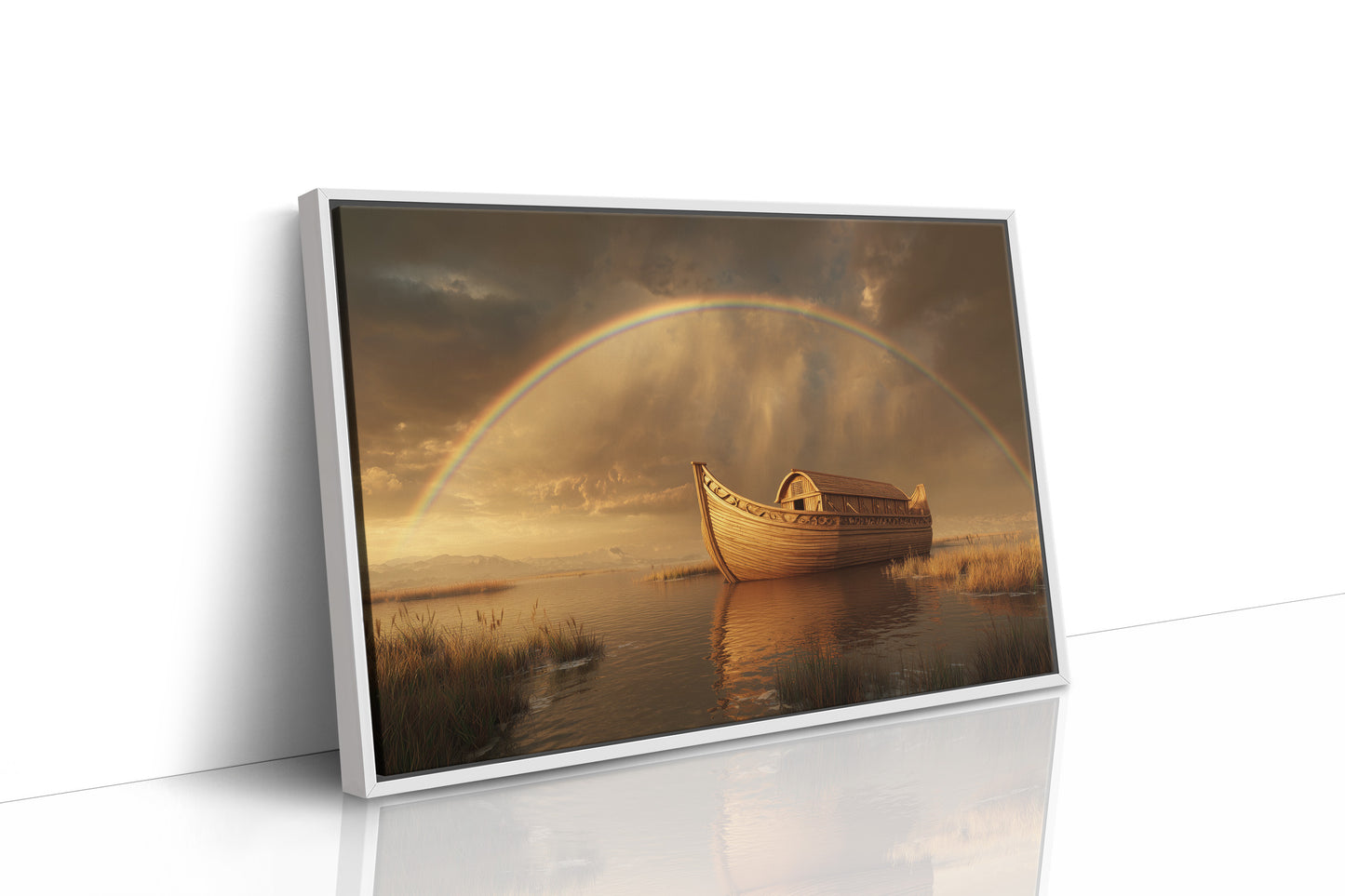 Wooden Ark Beneath Rainbow Promise