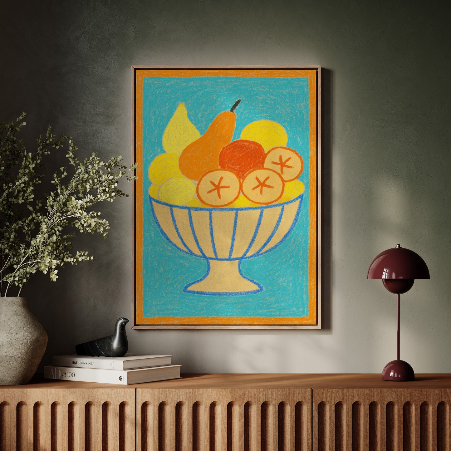 Sunny Fruit Bowl on Blue