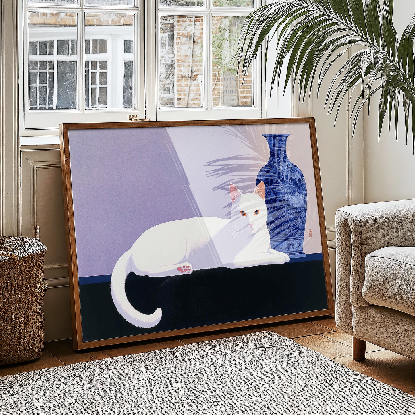 White Cat Meets Ming Dynasty Blue