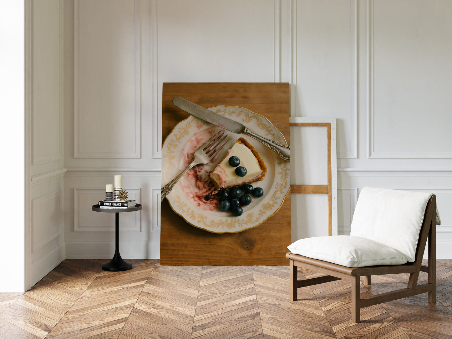 Blueberry Cheesecake on China Plate